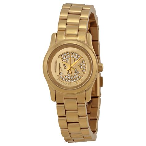 michael kors women's runway champagne dial goldtone stainless steel watch|Michael Kors runway watch.